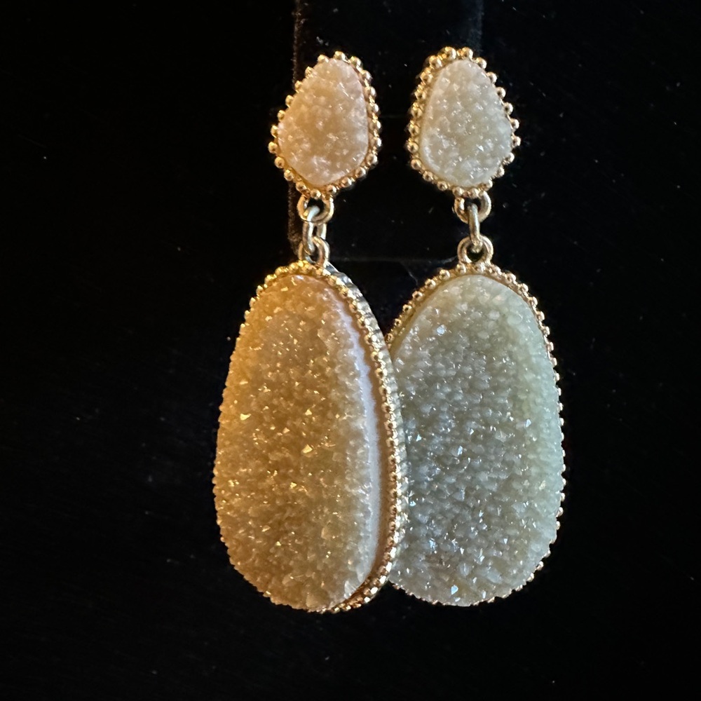 BaubleBar Gold and Cream Druzy Quartz Dangle Earrings